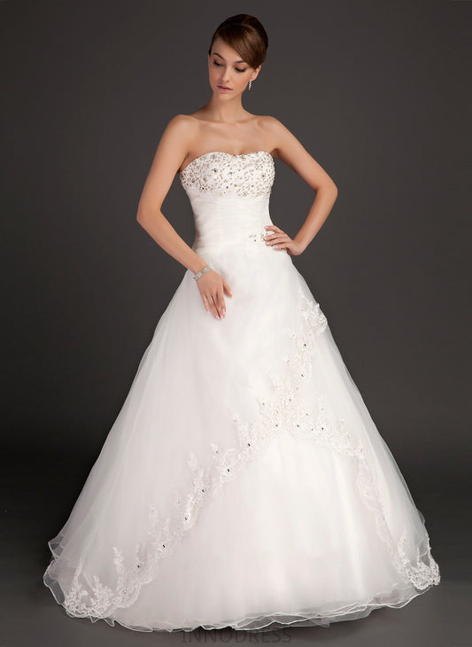 Wedding Ruffle Floor-Length Dress Organza Nina Ball-Gown/Princess Beading Sweetheart Satin Wedding Dresses With Lace