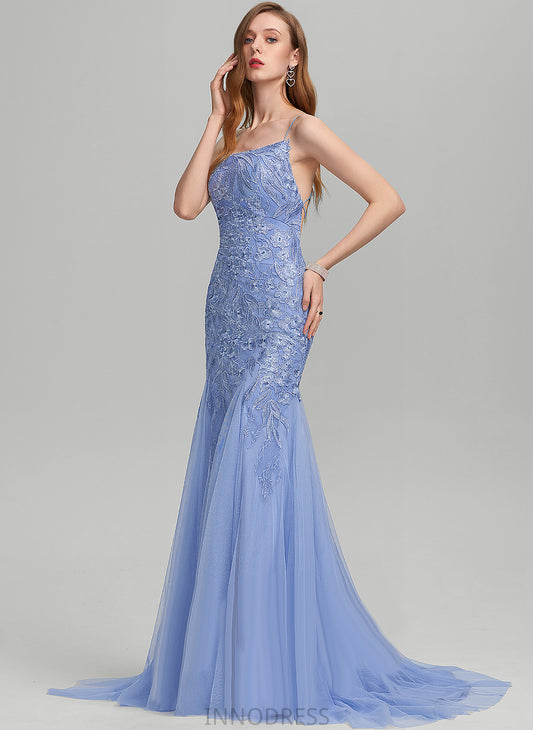 Train Lace Sequins Sweep Trumpet/Mermaid Ireland With Tulle Square Prom Dresses