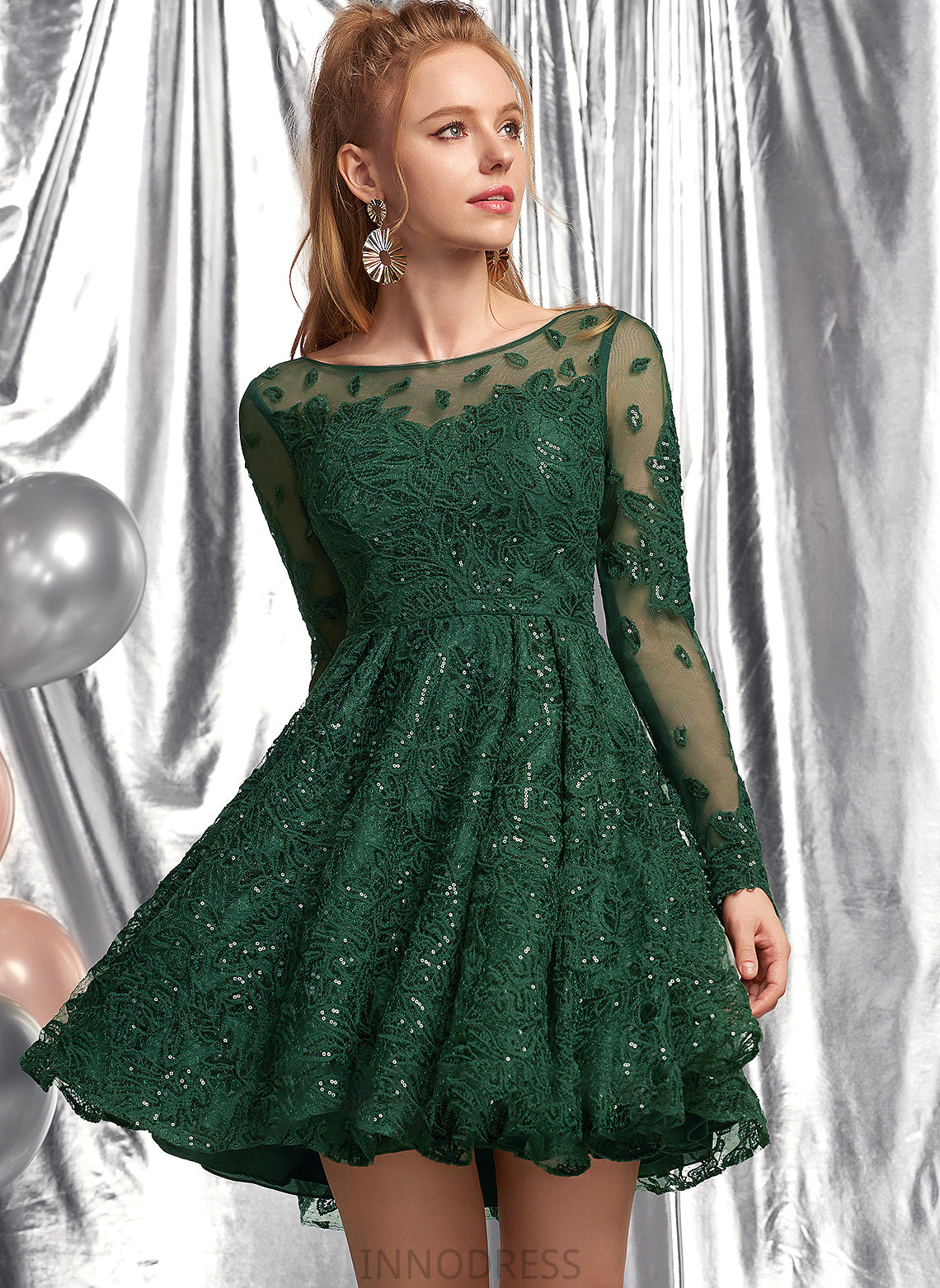 A-Line With Kylee Lace Sequins Scoop Prom Dresses Neck Short/Mini