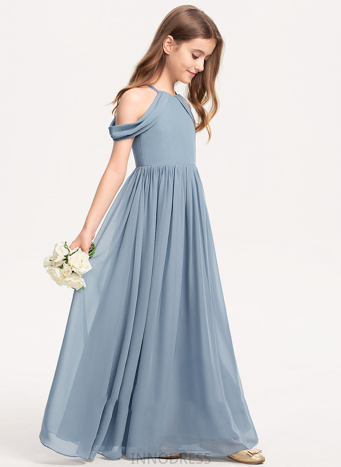 A-Line Scoop Floor-Length With Neck Junior Bridesmaid Dresses Hana Ruffle Chiffon