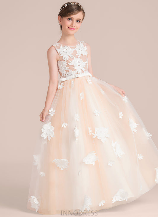 With Tulle Neck Janiah Floor-Length Flower(s) Ball-Gown/Princess Scoop Bow(s) Junior Bridesmaid Dresses