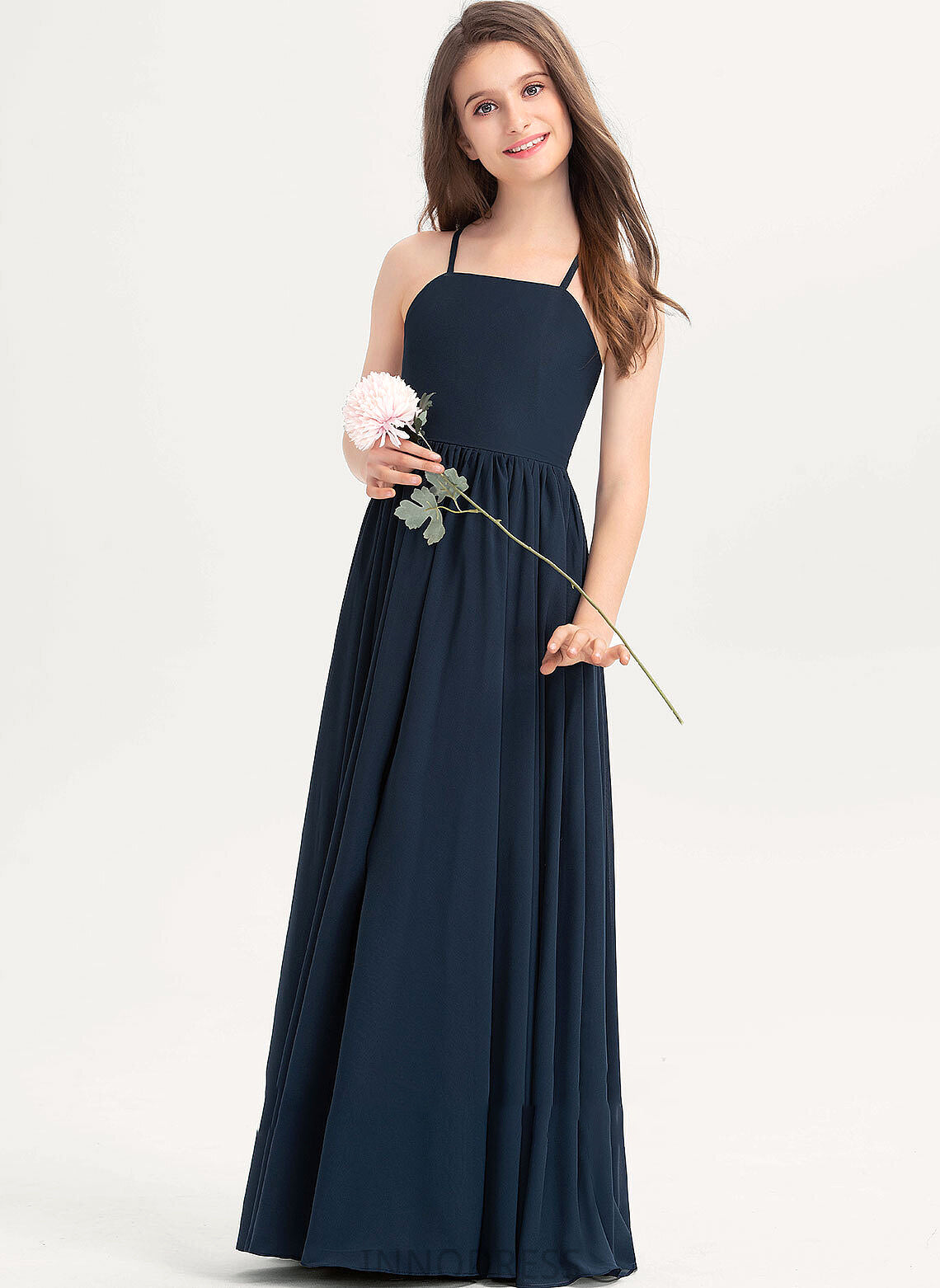 Miriam Bow(s) Neckline Square A-Line Floor-Length Junior Bridesmaid Dresses With Chiffon