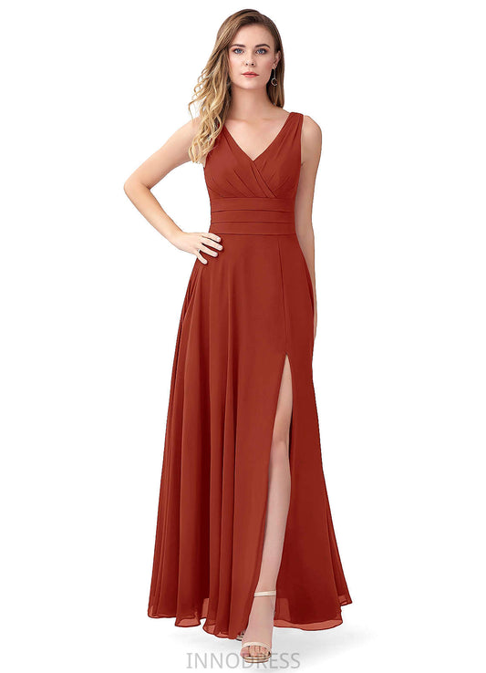 Luciana A-Line/Princess Natural Waist Floor Length Spaghetti Staps Sleeveless Bridesmaid Dresses