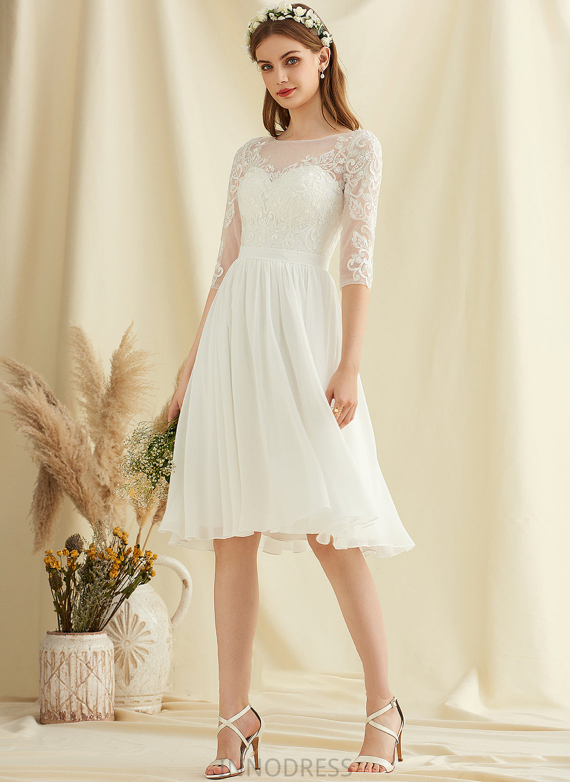 Audrina A-Line Knee-Length Dress Sequins Wedding With Lace Wedding Dresses Chiffon