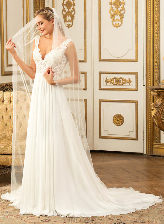 Chiffon Court Wedding Dresses Train V-neck A-Line Lyric Dress Wedding