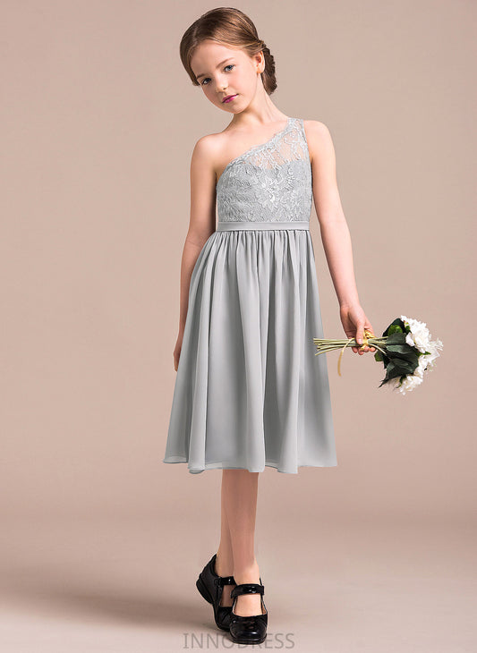 Arianna A-Line Lace Junior Bridesmaid Dresses One-Shoulder Chiffon Knee-Length