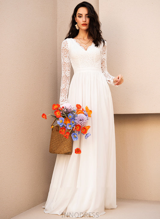 Wedding Floor-Length Dress Wedding Dresses With A-Line Aaliyah Lace V-neck Chiffon