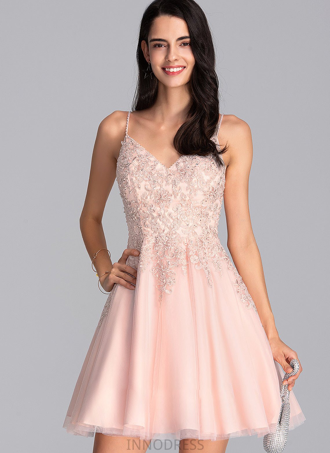 With V-neck Prom Dresses Dana Tulle Short/Mini Beading A-Line Sequins