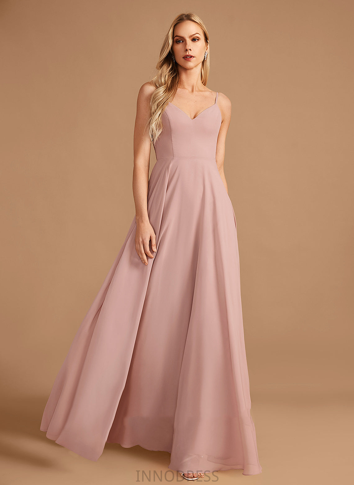 Length Lace Floor-Length A-Line V-neck Silhouette Embellishment Fabric Neckline Muriel Spaghetti Staps A-Line/Princess Bridesmaid Dresses