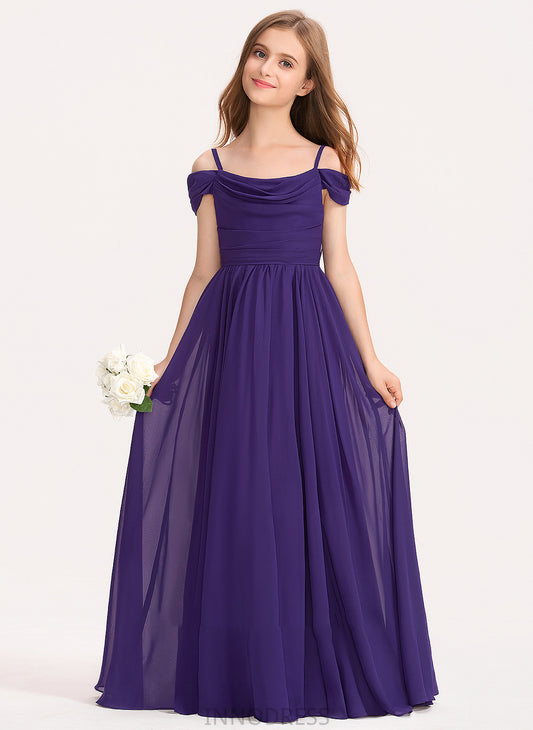 Ruffle Jaslene A-Line Floor-Length Off-the-Shoulder Junior Bridesmaid Dresses With Chiffon