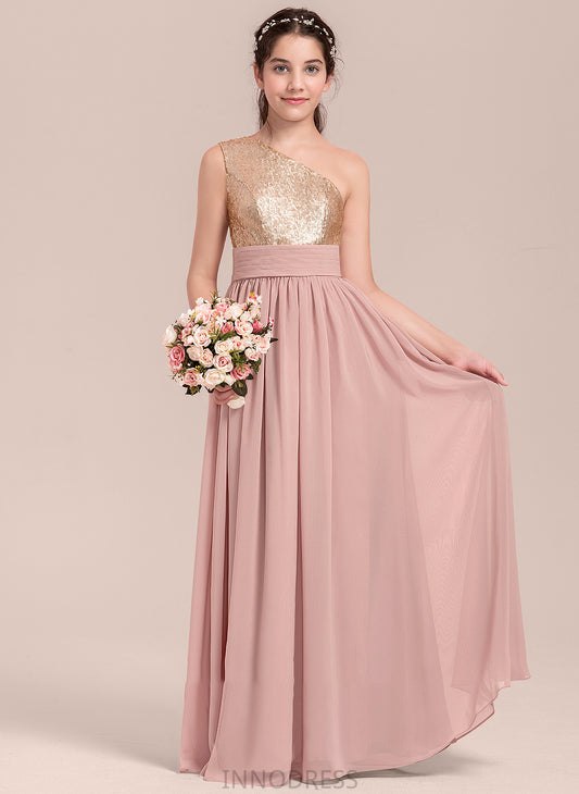 With Floor-Length Junior Bridesmaid Dresses One-Shoulder Baylee Ruffle A-Line Chiffon