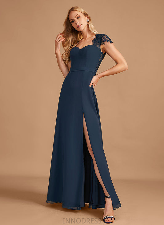 Floor-Length Neckline Lace Fabric Embellishment Silhouette Length SplitFront V-neck A-Line Lea Floor Length Bridesmaid Dresses