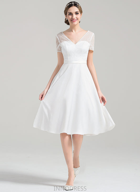 A-Line Dress V-neck Knee-Length Wedding Dresses Wedding Jamiya Satin