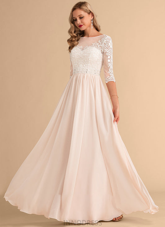 Sequins Dress Beading Illusion Jaslene Chiffon A-Line Wedding Floor-Length With Lace Wedding Dresses