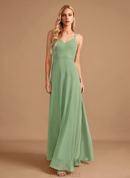 Embellishment Silhouette Beading A-Line V-neck Floor-Length Length Sequins Neckline Fabric Reese Sleeveless Bridesmaid Dresses