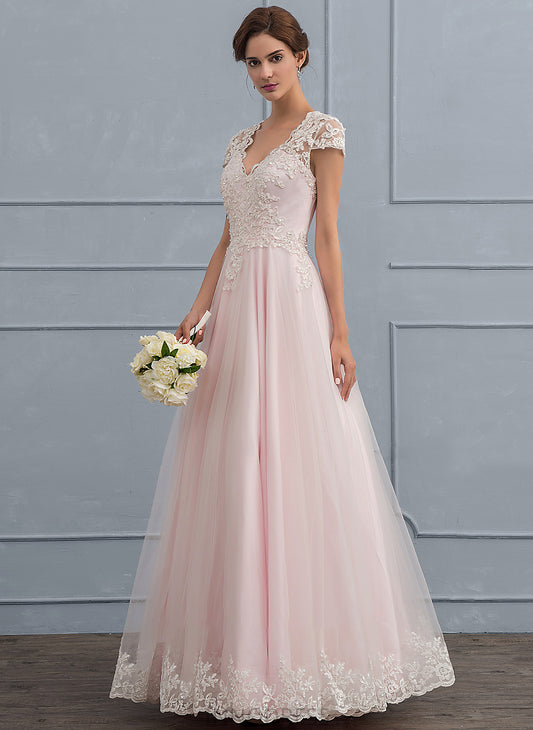 With Ball-Gown/Princess Sequins Dress Beading Floor-Length Wedding Wedding Dresses V-neck Tulle Lana