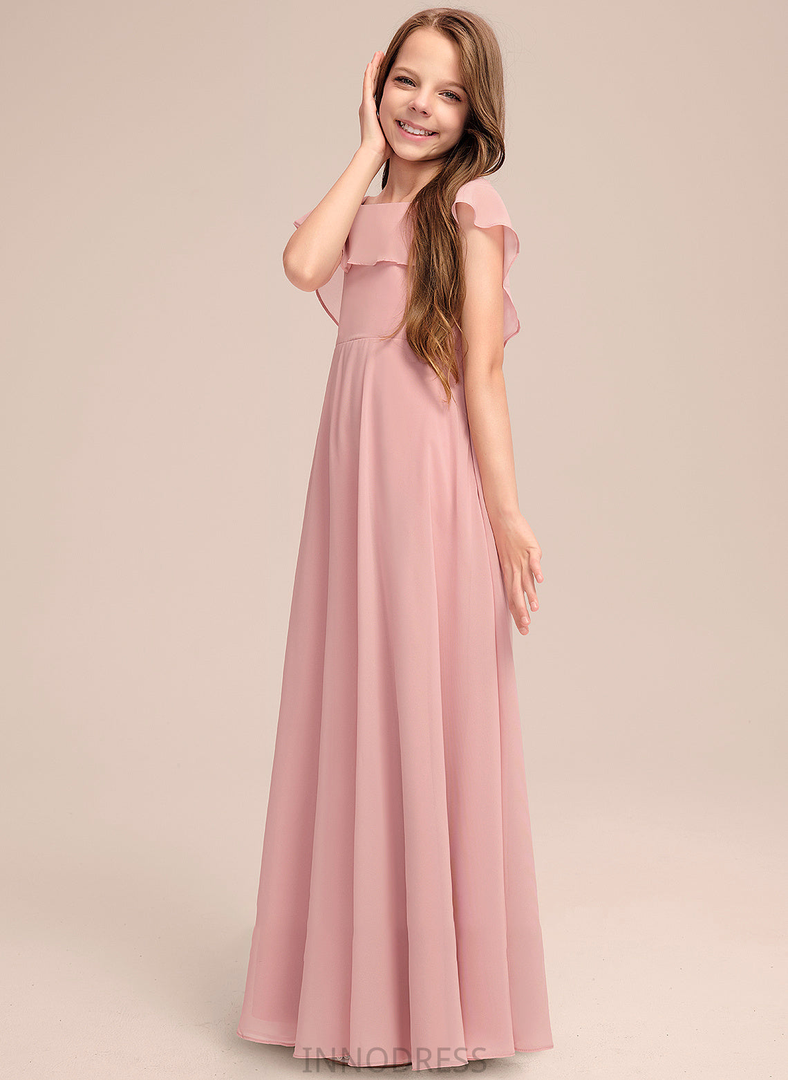 With Floor-Length A-Line Neck Maliyah Cascading Scoop Chiffon Junior Bridesmaid Dresses Ruffles