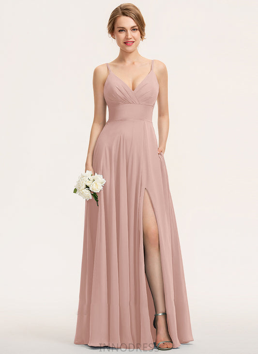 Ruffle Helena V-neck Prom Dresses Pockets Chiffon With A-Line Floor-Length