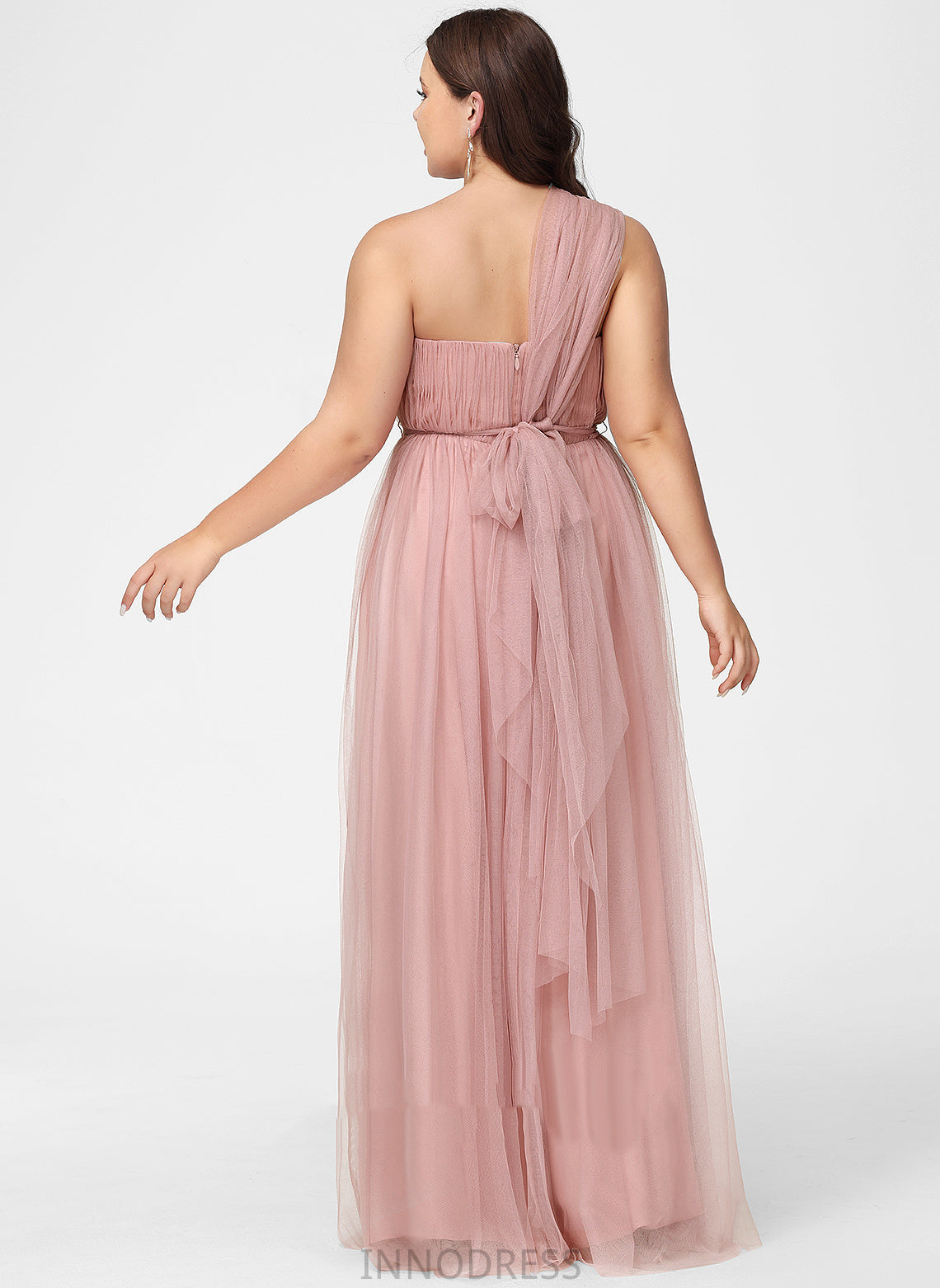 Fabric One-Shoulder Off-the-Shoulder Neckline A-Line Floor-Length Tulle Straps Silhouette V-neck Length Emmalee Bridesmaid Dresses