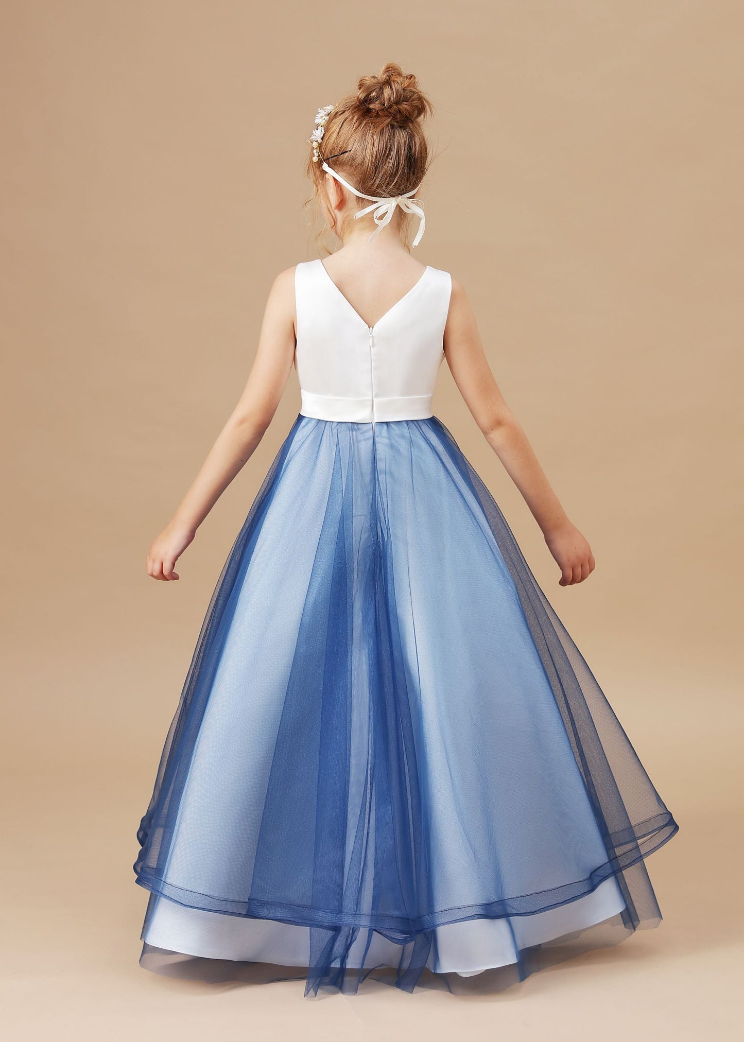 Sweetheart Trumpet SLeeveless V-neck Tulle Stain Flower Girl Dresses