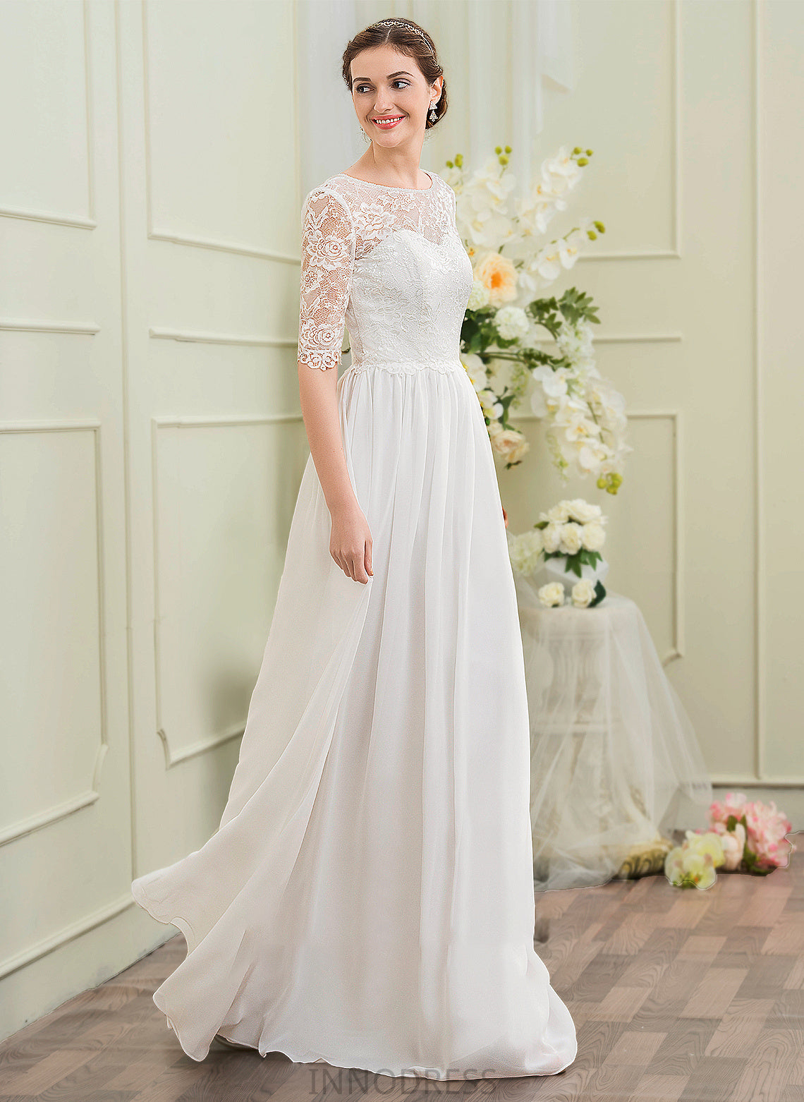 Chiffon Floor-Length Illusion Wedding Dresses Dress Wedding A-Line Dana