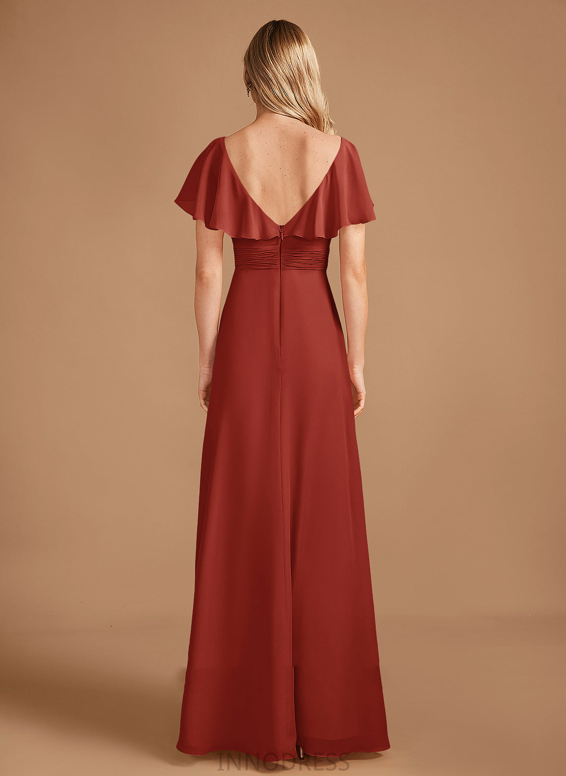 Fabric Neckline Floor-Length SplitFront Embellishment A-Line HighNeck Silhouette Ruffle Length Makena V-Neck Bridesmaid Dresses