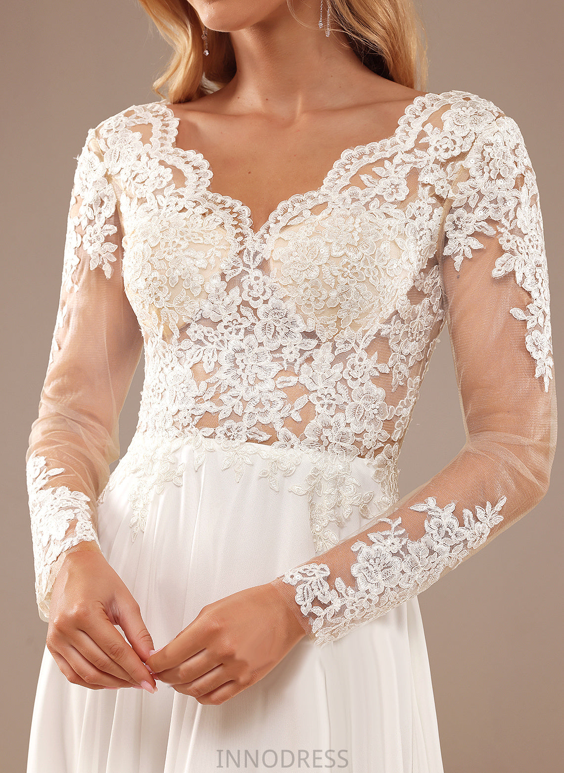 Alejandra Sequins A-Line Dress Lace V-neck Floor-Length With Chiffon Wedding Wedding Dresses