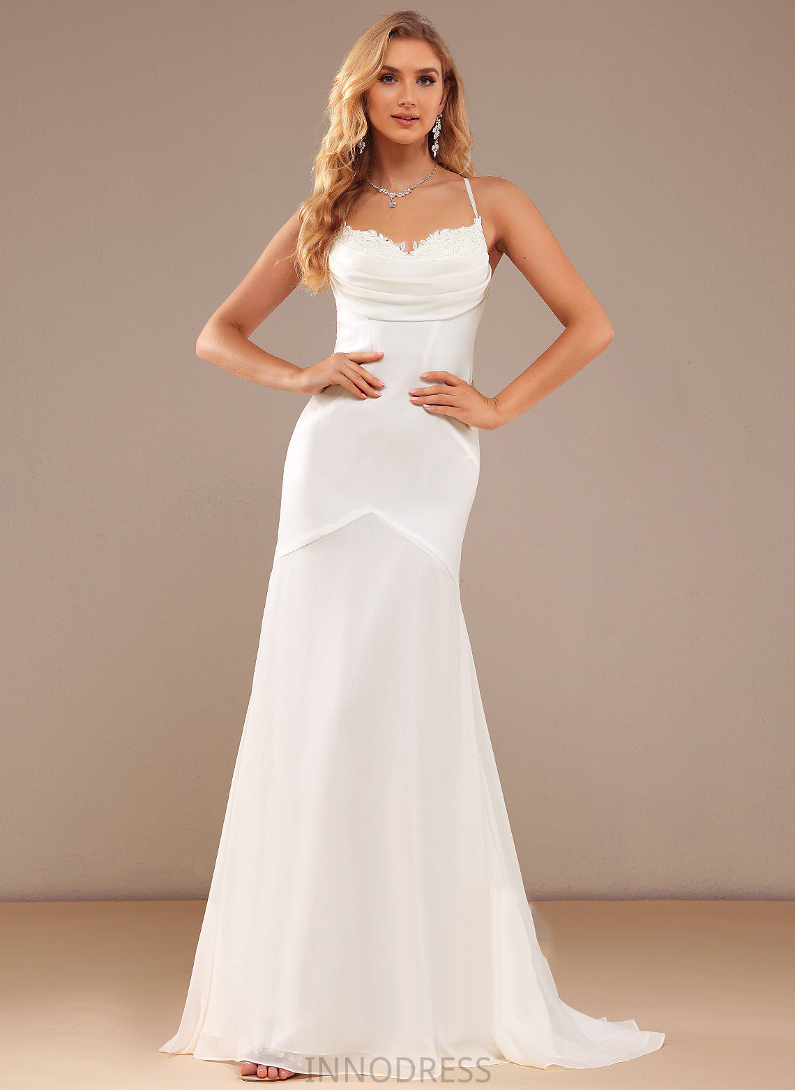 Train Chiffon Dress Trumpet/Mermaid V-neck Wedding Dresses Presley Lace Sweep Wedding