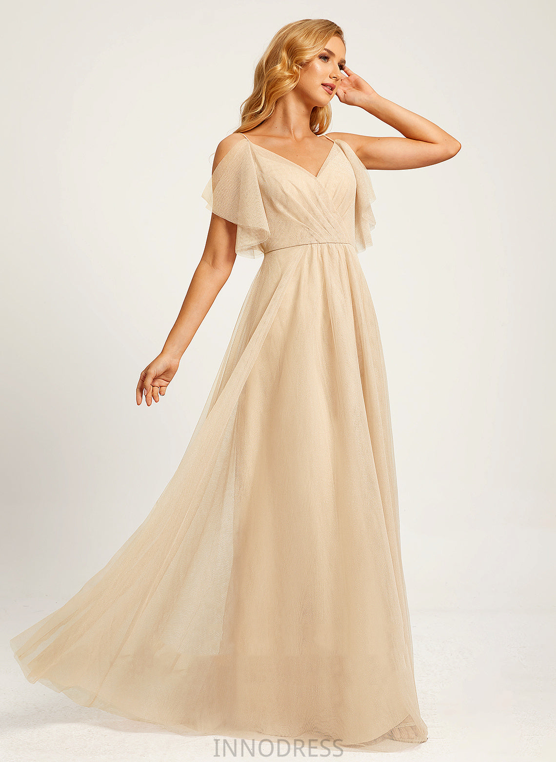 Straps&Sleeves Neckline Length Fabric Tulle Silhouette Floor-Length A-Line V-neck Shaylee Bridesmaid Dresses