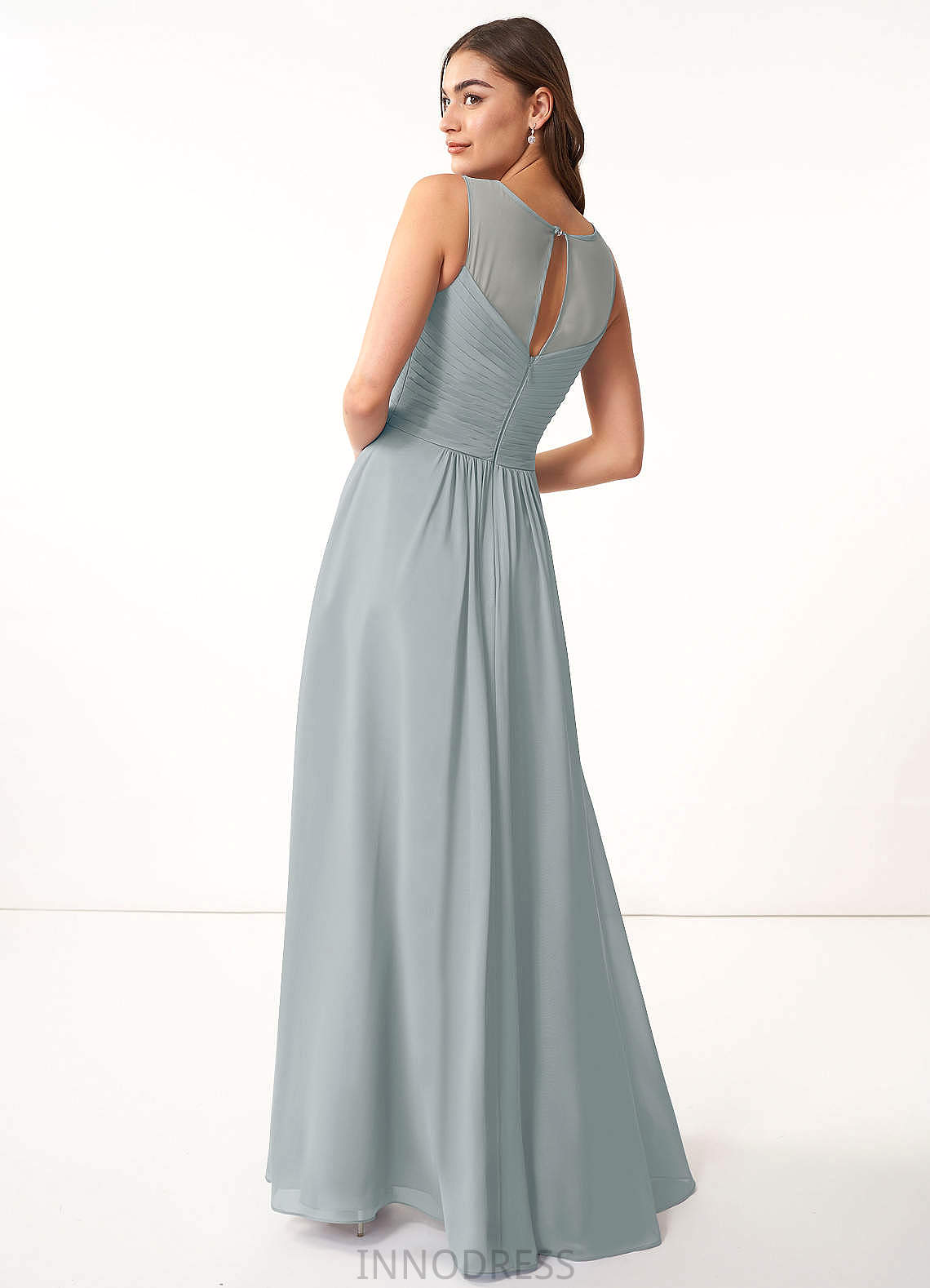 Aurora Spaghetti Staps Sheath/Column Sleeveless Natural Waist Floor Length Bridesmaid Dresses