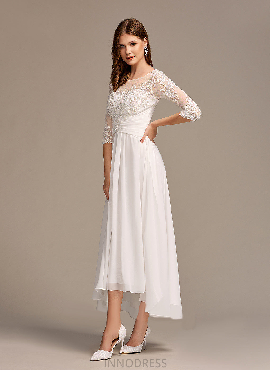 Asymmetrical Wedding Dresses Wedding With Chiffon Micaela Lace Illusion Dress A-Line