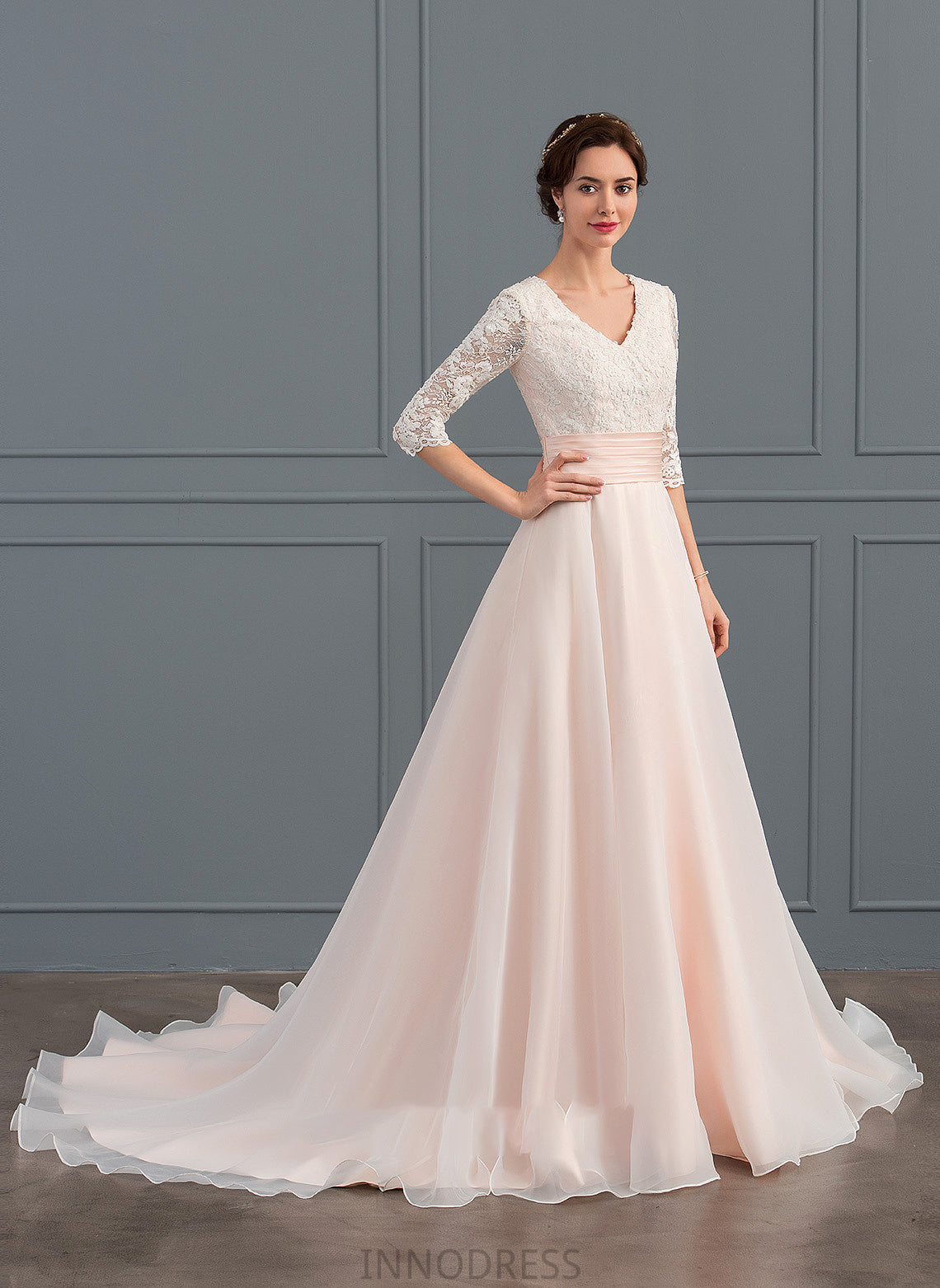 With Cameron Court V-neck Ball-Gown/Princess Wedding Ruffle Wedding Dresses Dress Organza Train