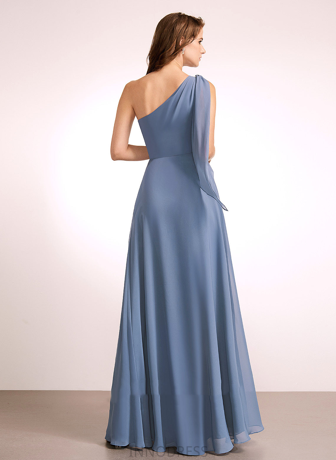 Fabric Floor-Length Neckline Bow(s) One-Shoulder Silhouette Length Embellishment A-Line Lailah High Low V-Neck Bridesmaid Dresses