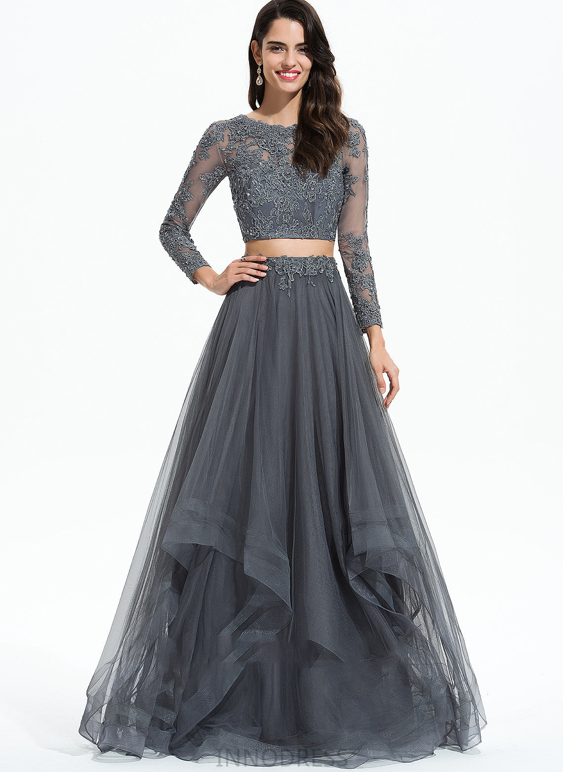 Sequins With Floor-Length Scoop Tulle Prom Dresses Beading Ball-Gown/Princess Neck Adison