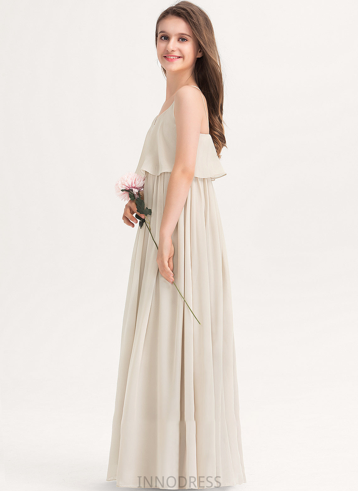 Kailee A-Line Junior Bridesmaid Dresses V-neck Floor-Length Chiffon