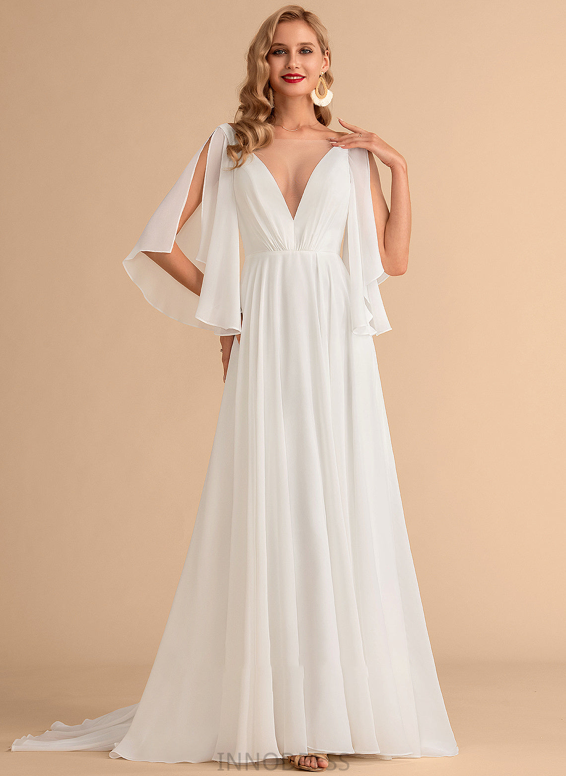 Annabel Dress Sweep Wedding Dresses A-Line Train Chiffon Wedding V-neck