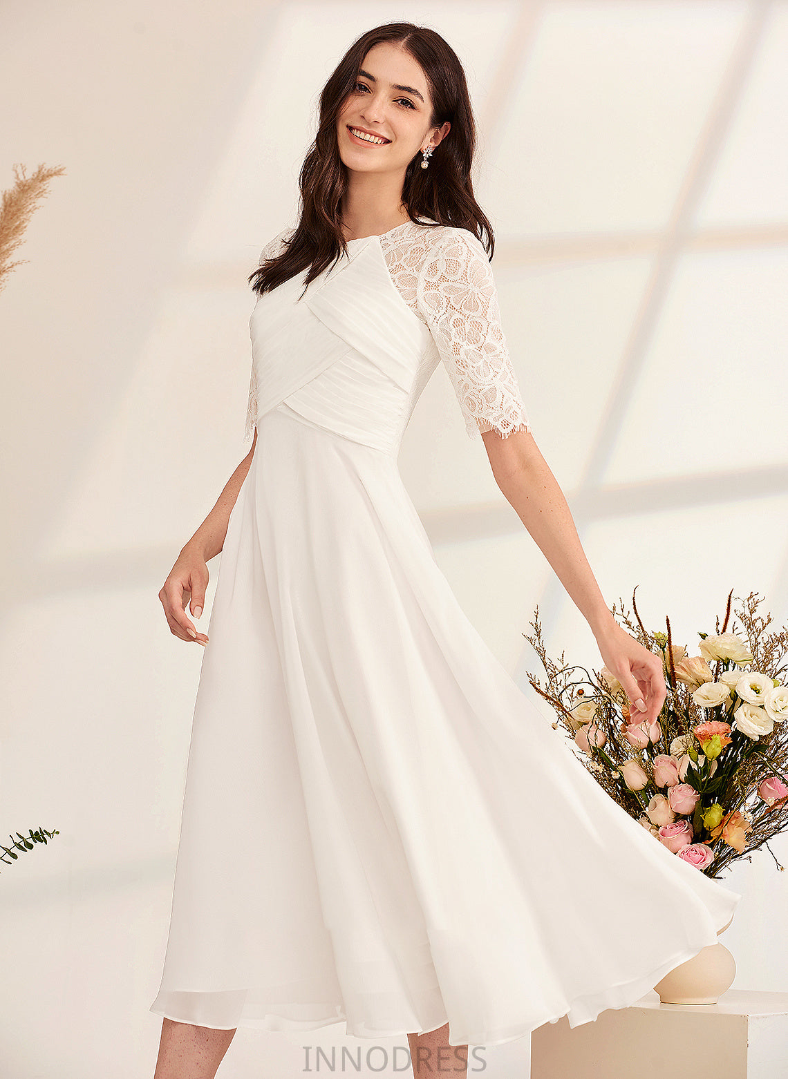 Wedding Dress A-Line Beading Leslie With Wedding Dresses Tea-Length