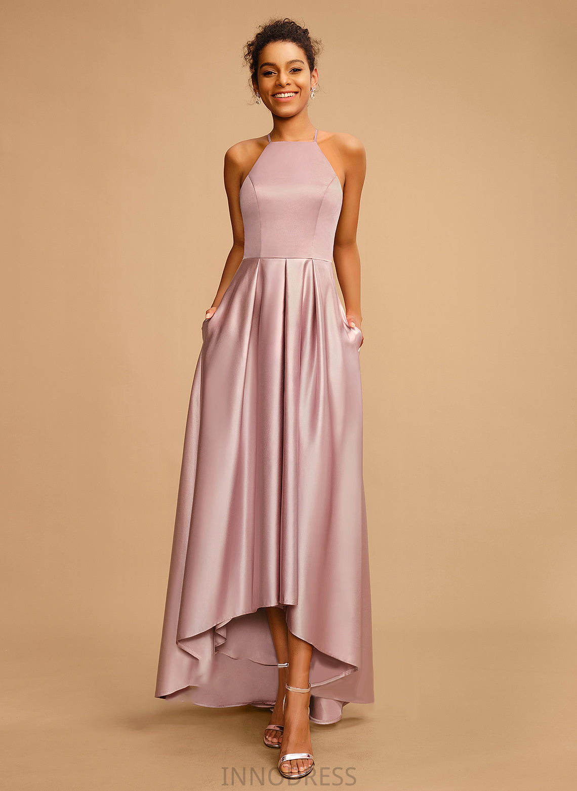 A-Line Prom Dresses Danna Asymmetrical Neckline Satin Square