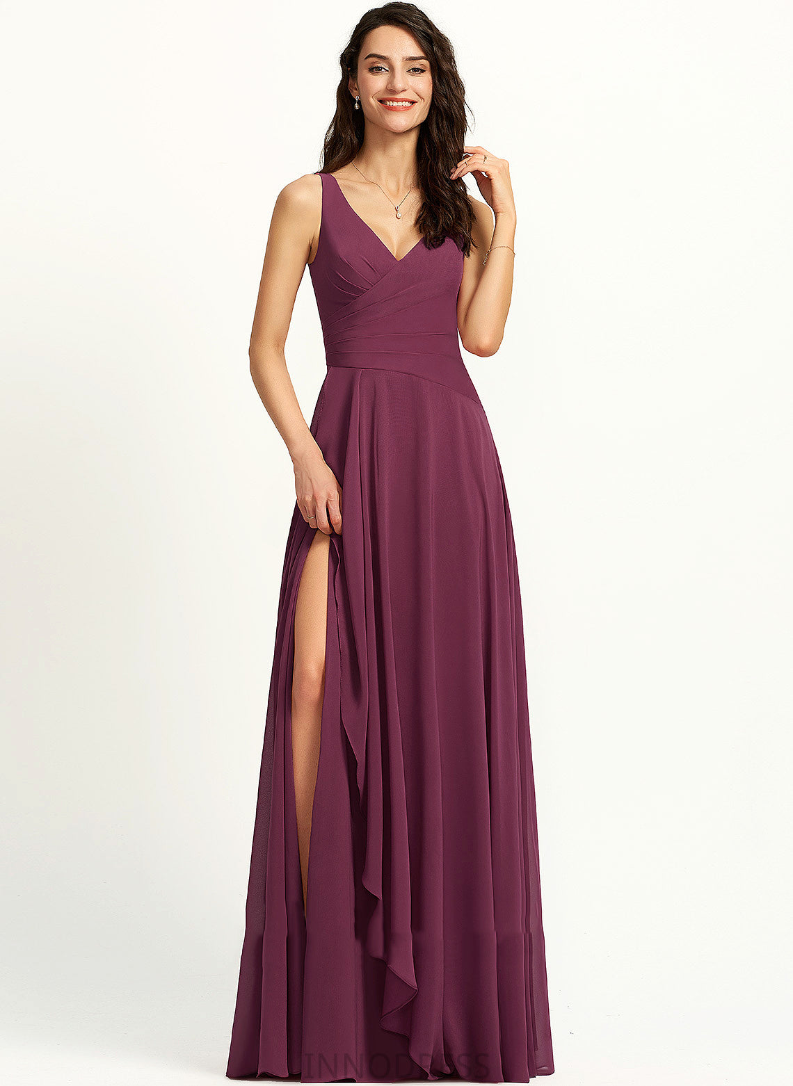 Embellishment Fabric Neckline Length SplitFront V-neck Silhouette A-Line Floor-Length Taylor Bridesmaid Dresses