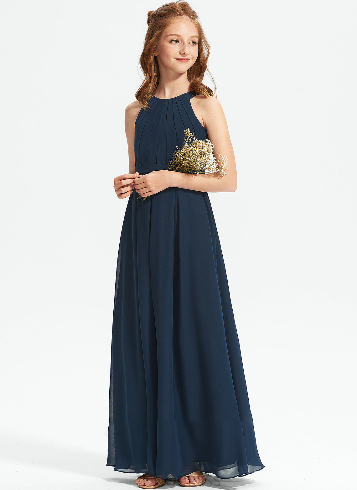 Scoop A-Line Floor-Length Neck Ruffle With Junior Bridesmaid Dresses Helena Chiffon