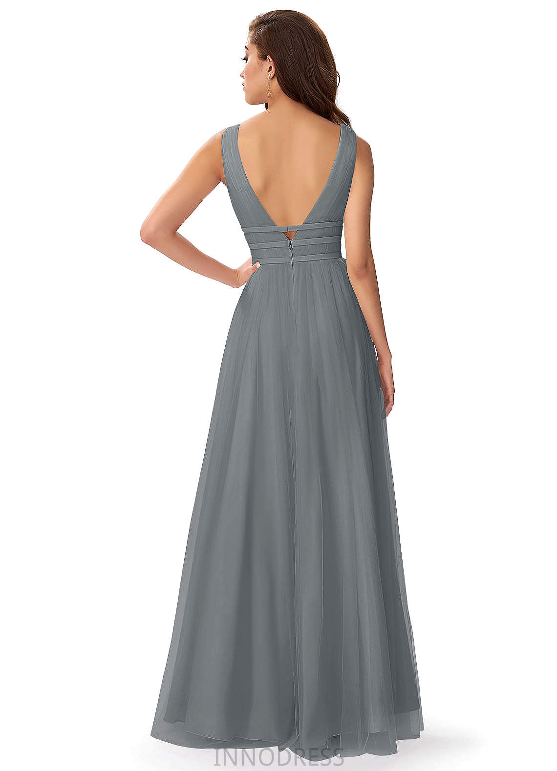 Mira V-Neck Natural Waist A-Line/Princess Satin Sleeveless Floor Length Bridesmaid Dresses