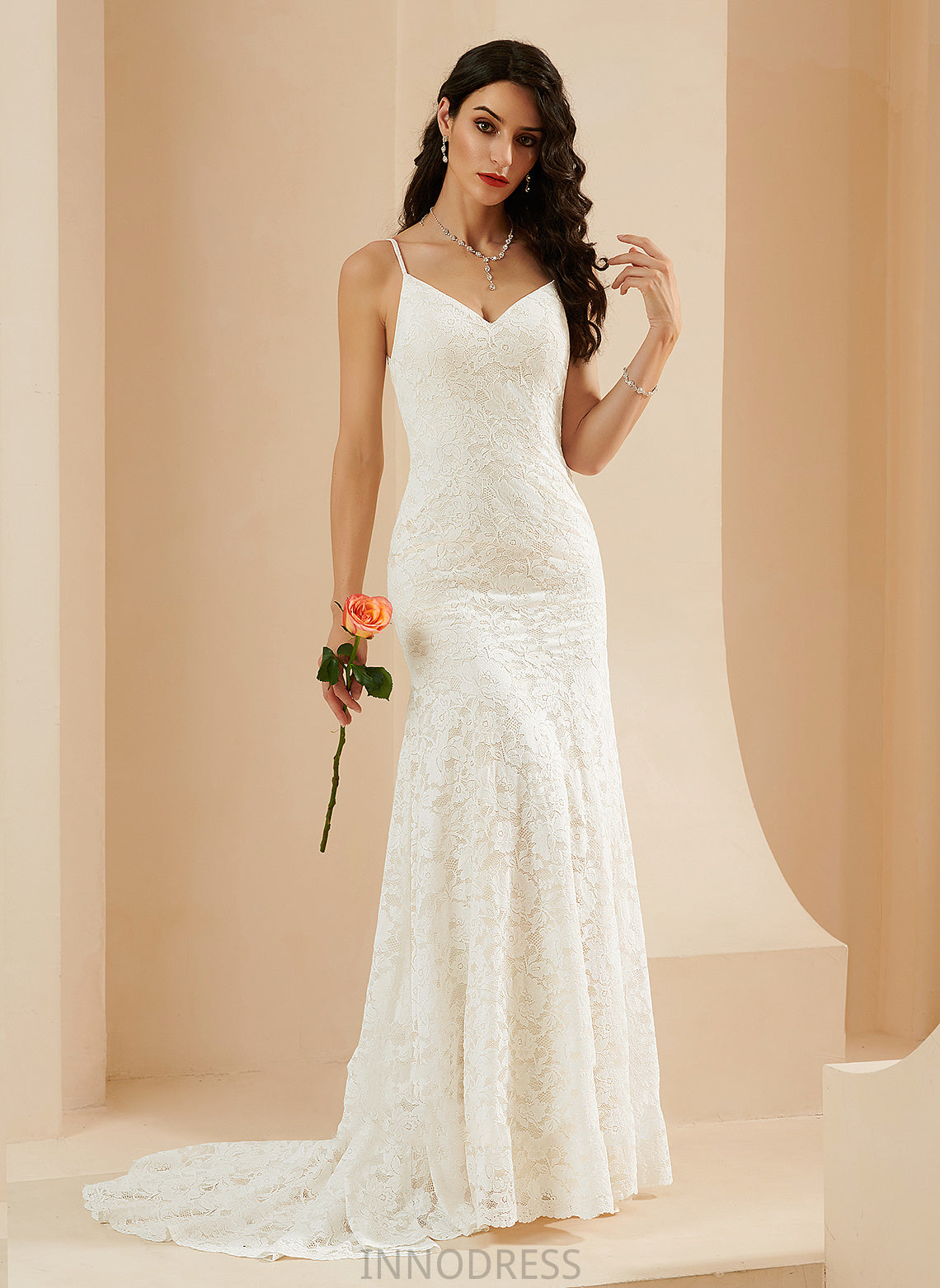 Trumpet/Mermaid Wedding Dresses Lace Train V-neck Katie Dress Court Wedding