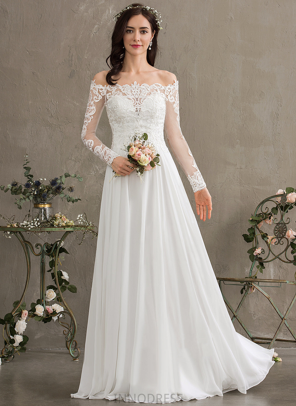 With Lace Jazmin Wedding Floor-Length Dress A-Line Off-the-Shoulder Wedding Dresses Chiffon Lace