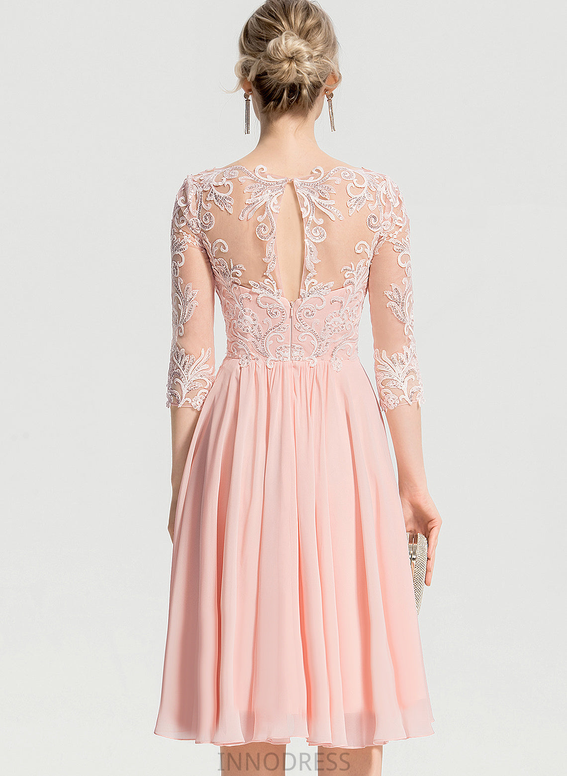 With Lace Knee-Length Theresa Wedding V-neck Dress A-Line Wedding Dresses Chiffon Beading