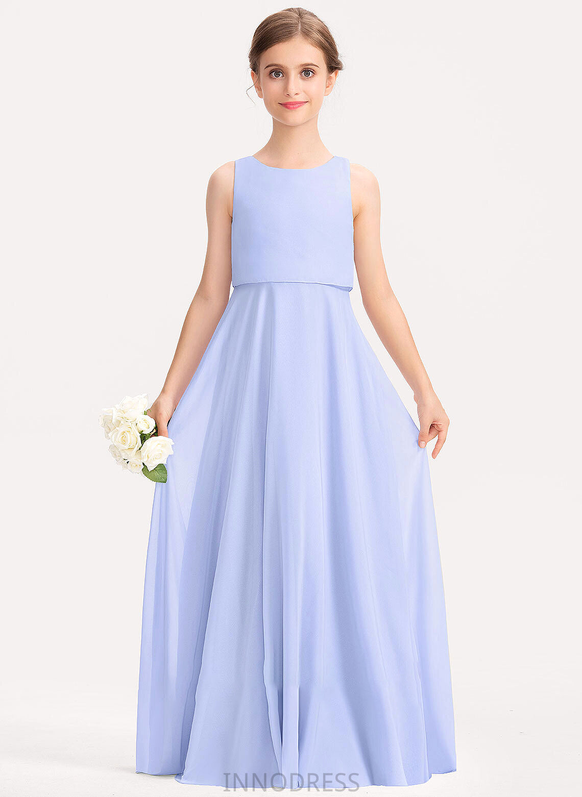 Chiffon A-Line Junior Bridesmaid Dresses Scoop Amari Floor-Length Neck