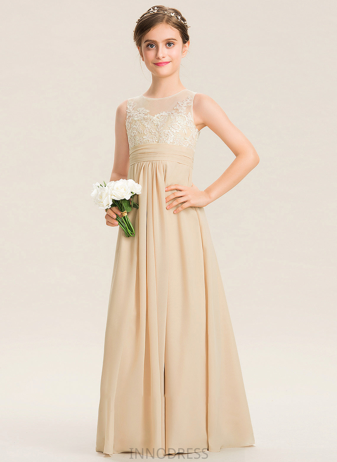 Neck Lydia Floor-Length A-Line Chiffon Scoop Junior Bridesmaid Dresses Lace