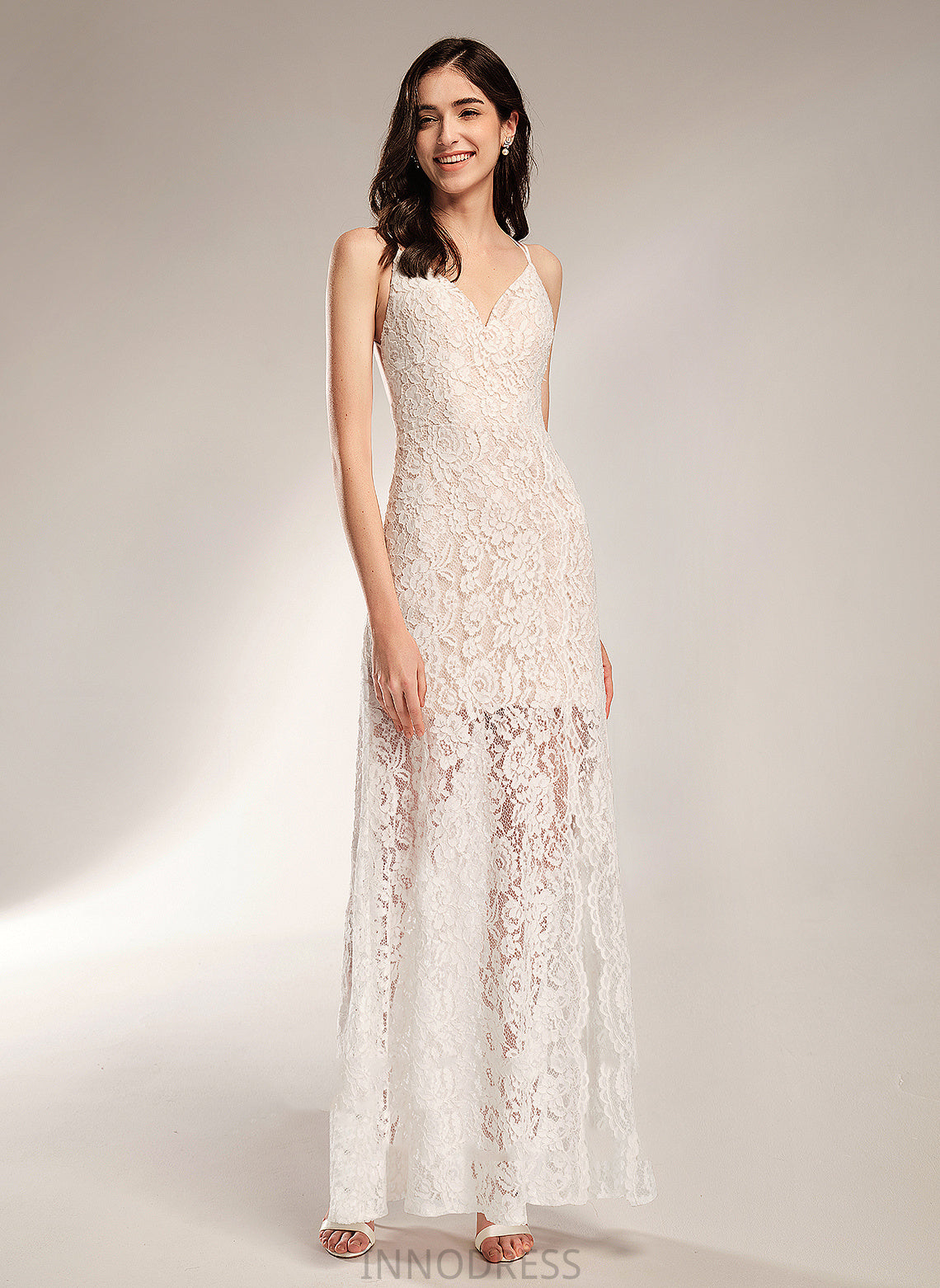 Sheath/Column With Split Front Wedding V-neck Lace Wedding Dresses Kyleigh Floor-Length Dress