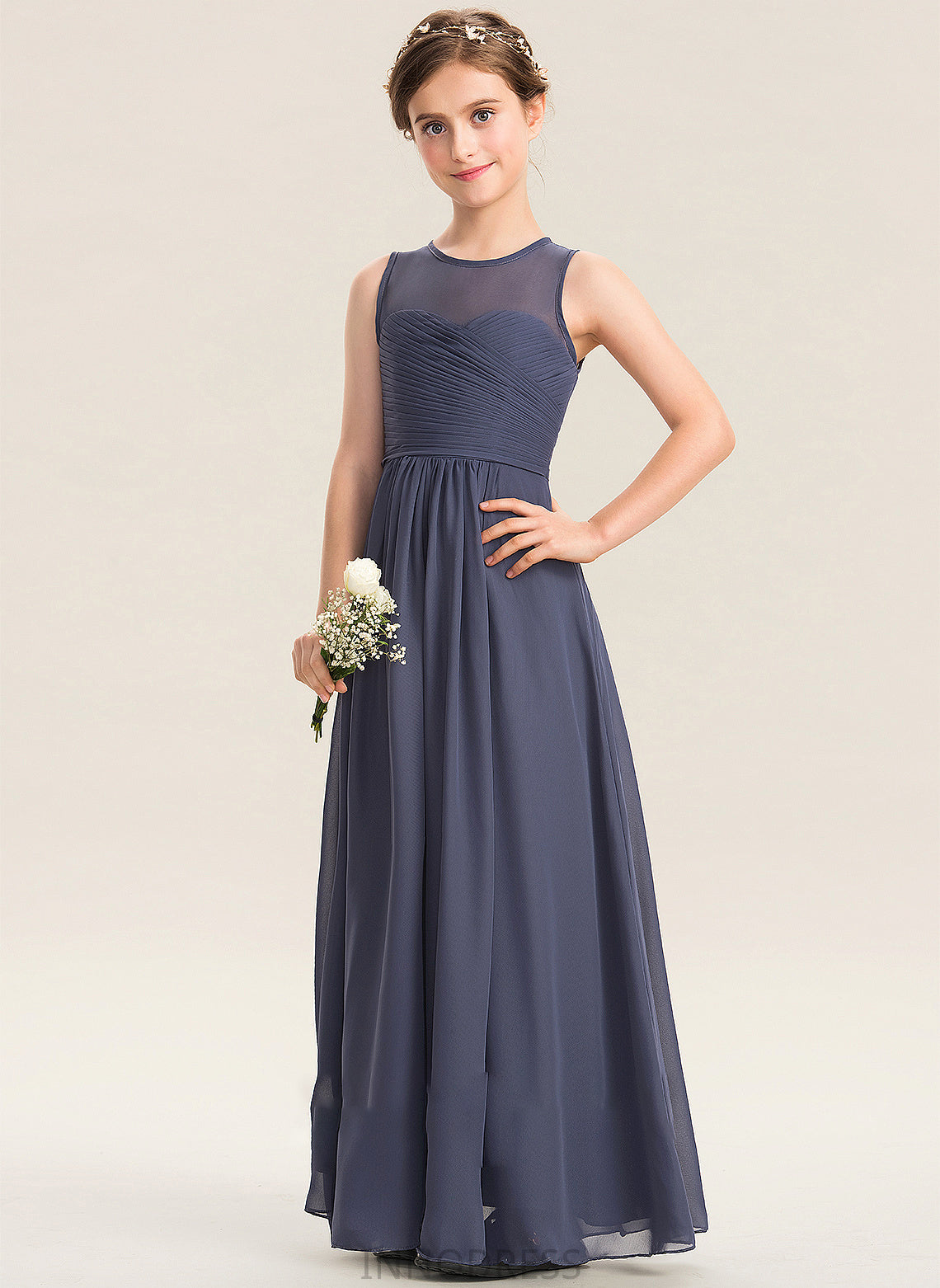 With Junior Bridesmaid Dresses Chiffon Gloria Ruffle A-Line Floor-Length Scoop Neck