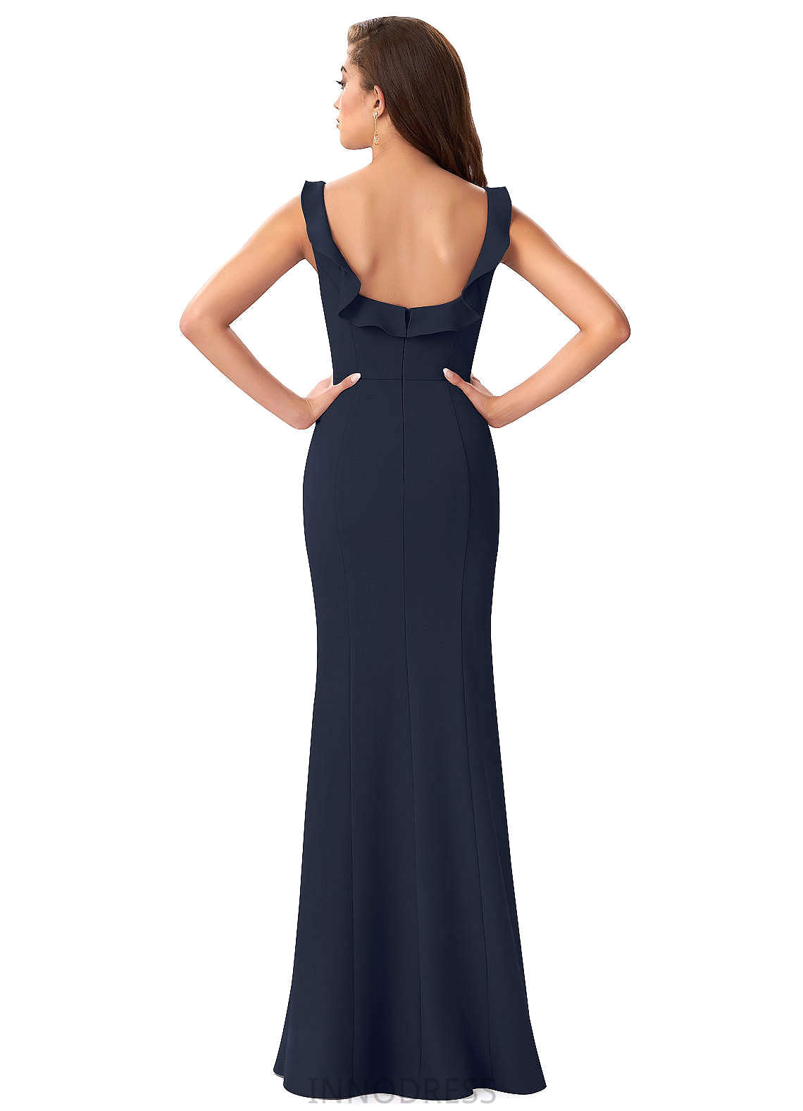 Mildred Spaghetti Staps Tea Length Natural Waist Sleeveless Satin Sheath/Column Bridesmaid Dresses