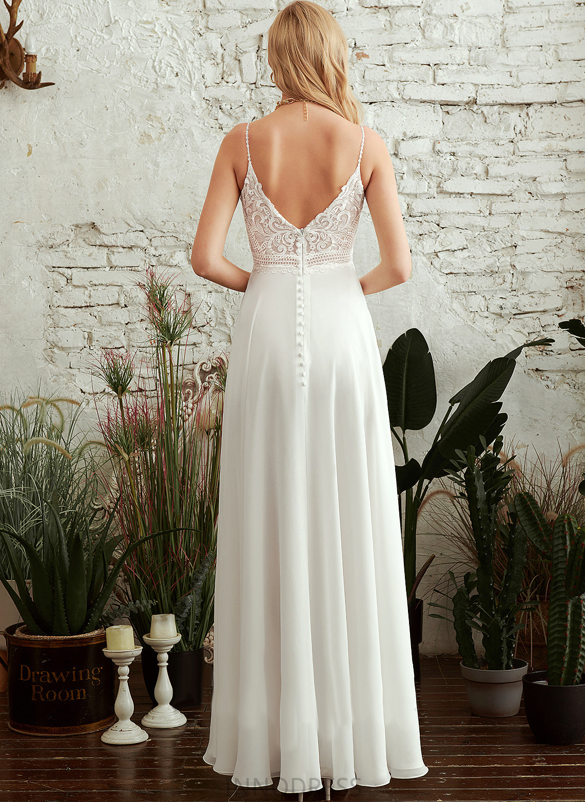 Floor-Length Dress Kyleigh Lace Wedding A-Line Wedding Dresses V-neck Chiffon